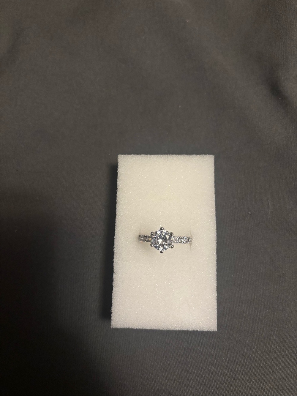 Classic Silver Solitaire Engagement Ring with Clear Center Stone